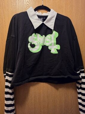 Ghost Logo Layered-Look Black & White Women's Top